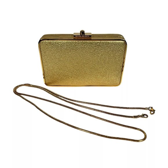 Henri Bendel The Party Starter Gold Clutch Shoulder Box Purse Removable Strap - Picture 7 of 16